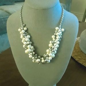 Statement Necklace  Pearl and Silver tone